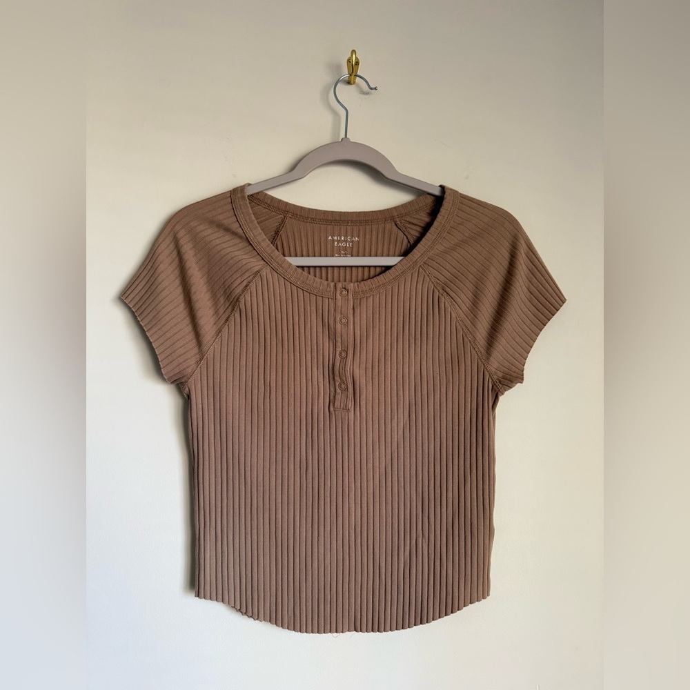 American Eagle Ribbed Henley Tee